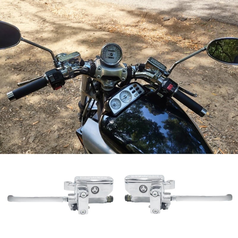 Triumilynn 7/8"" 22mm Brake Clutch Master Cylinder Replacement for Hon-da Ya-ma-ha Su-zu-ki Kawa-saki Motorcycle, 7/8 Inch Brake Master Cylinder Lever (Left & Right), Silver - Image 3